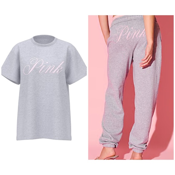 PINK Victoria's Secret Other - PINK Victoria's Secret Gray and Pink Sweatpants & MATCHING TEE